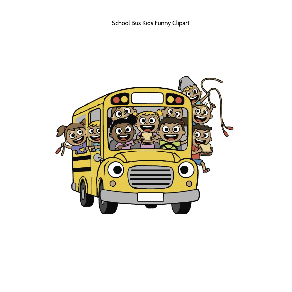 School Bus Kids Funny Clipart