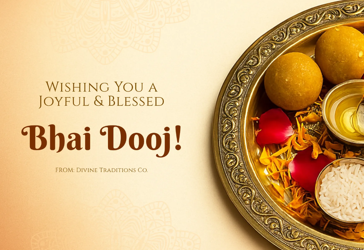 Elegant Puja Thali Bhai Dooj Card Template to Download