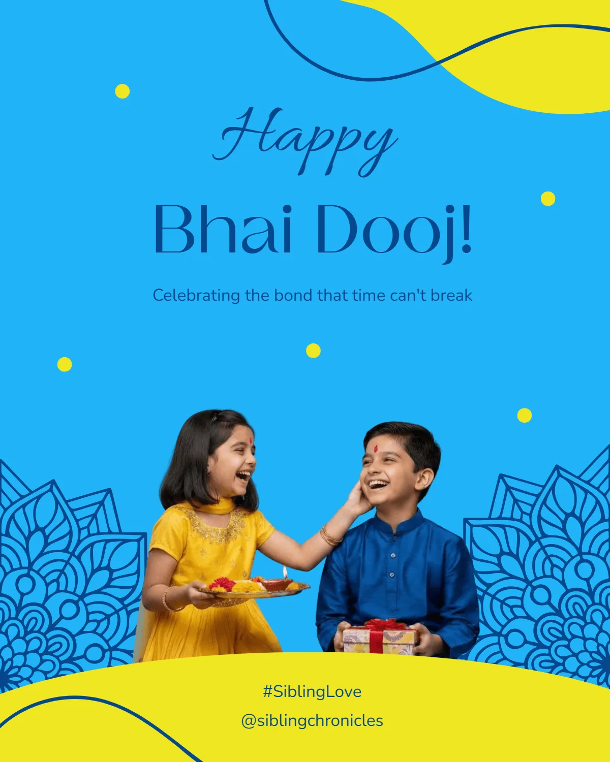 Free Aesthetic Sibling Bhai Dooj Social Media Template to Edit Online