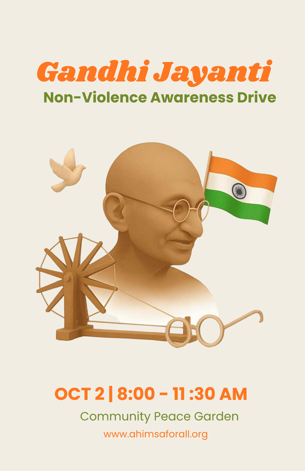 Free Non-Violence Ganhdi Jayanti Awareness Poster Template to Edit Online