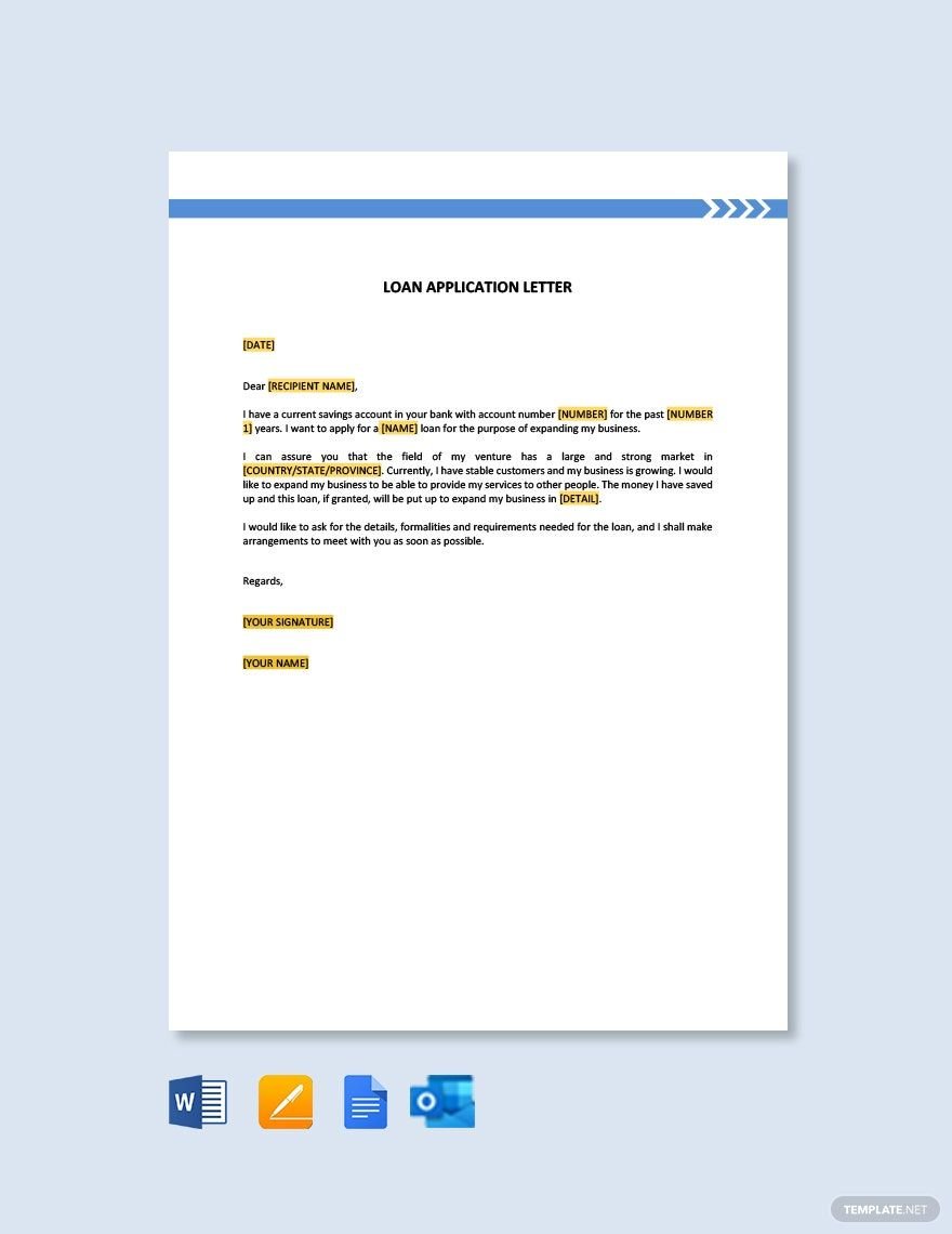 Loan Application Letter in Word, Google Docs, PDF, Apple Pages, Outlook