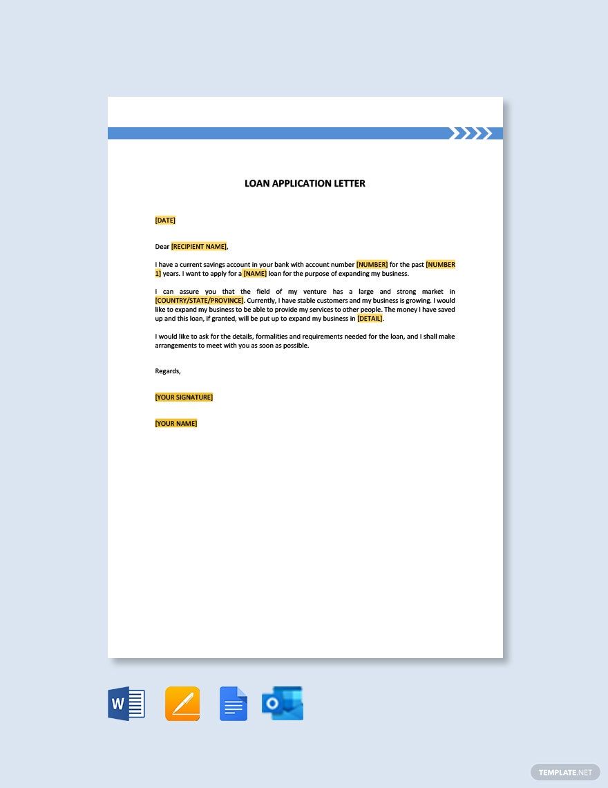 Loan Application Letter in Google Docs, Word, Pages, Outlook, PDF - Download | Template.net