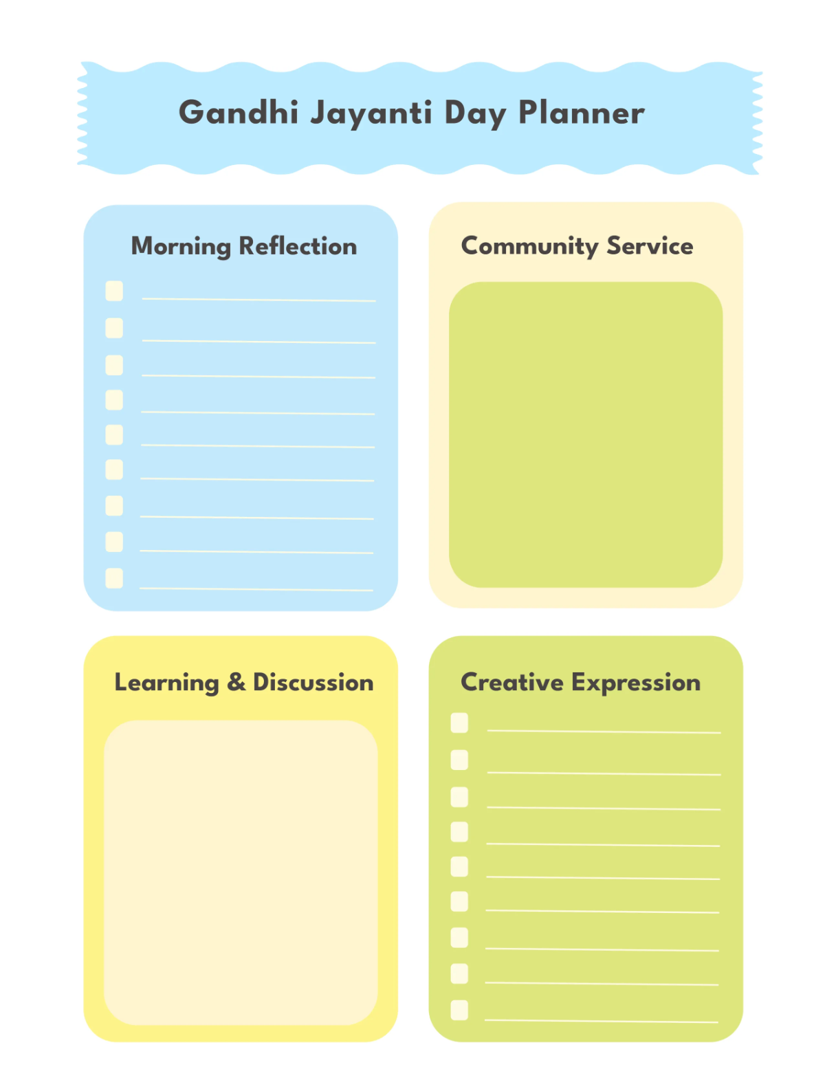 Free Blank Gandhi Jayanti Planner Template to Edit Online
