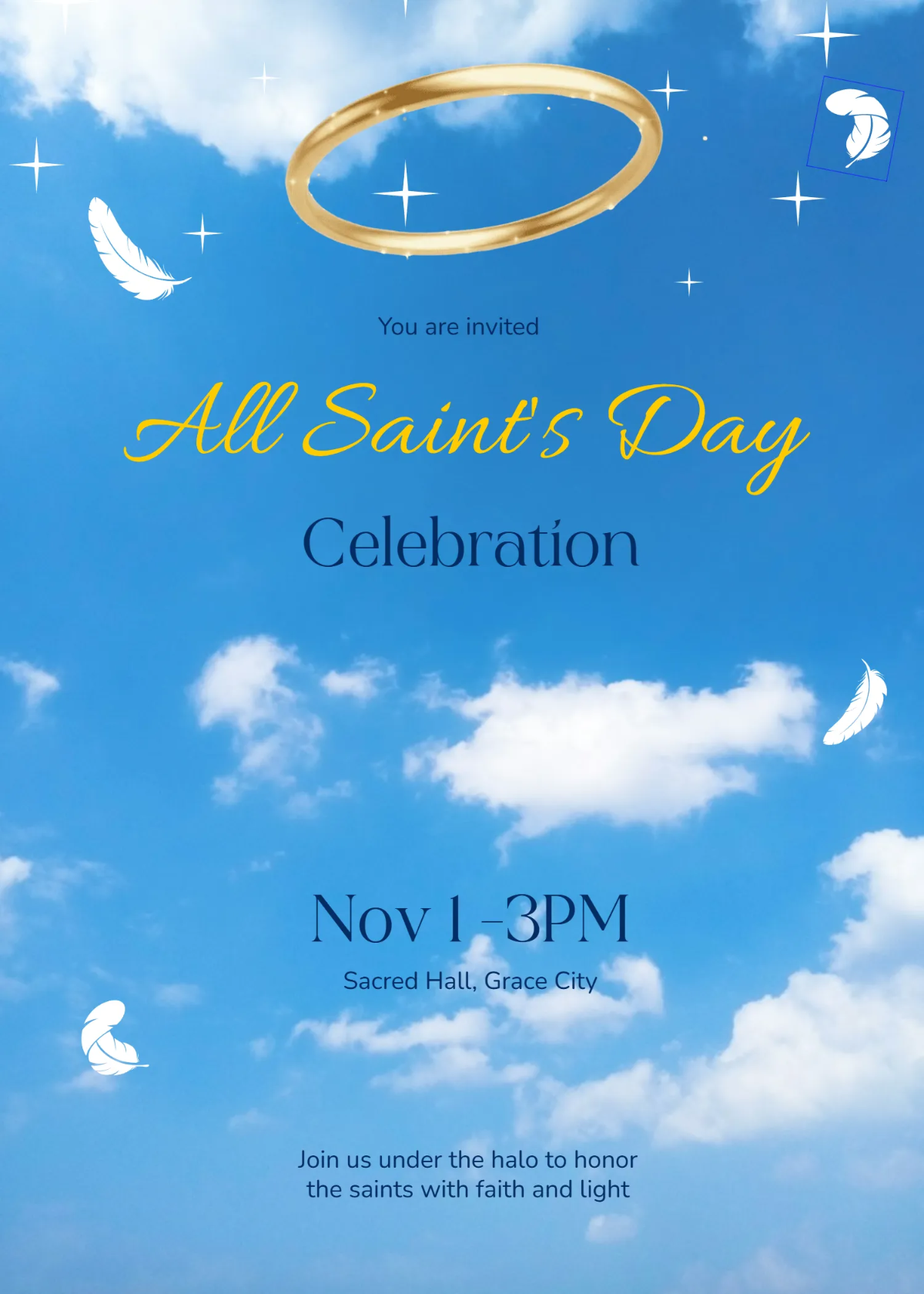 Free Golden Halo All Saints' Day Invitation Template to Edit Online