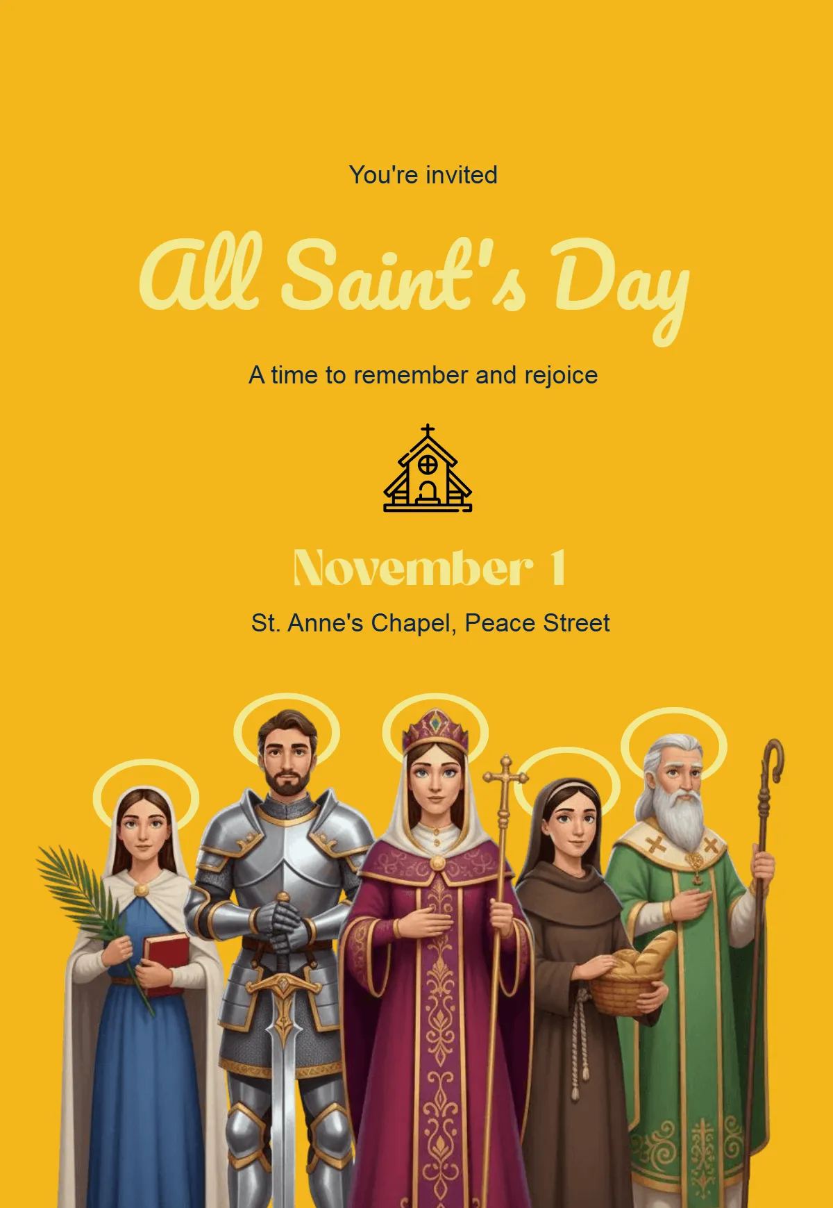 Free Simple All Saints' Day Invitation Card Template to Edit Online