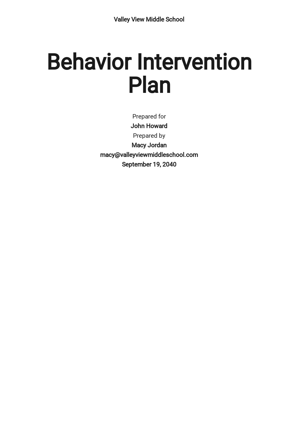 Behavior Intervention Plan Template Word 