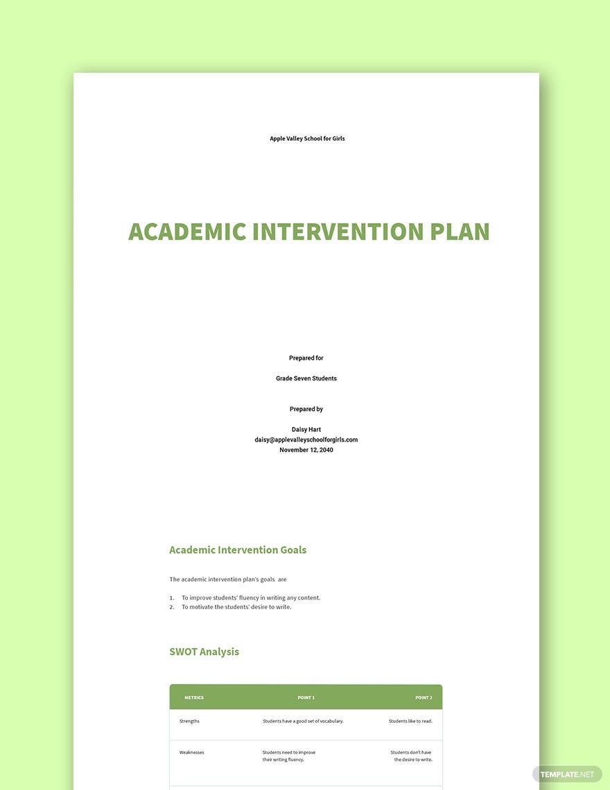 Student Academic Intervention Plan Template Google Docs Word Apple   Academic Intervention Plan Template Format 