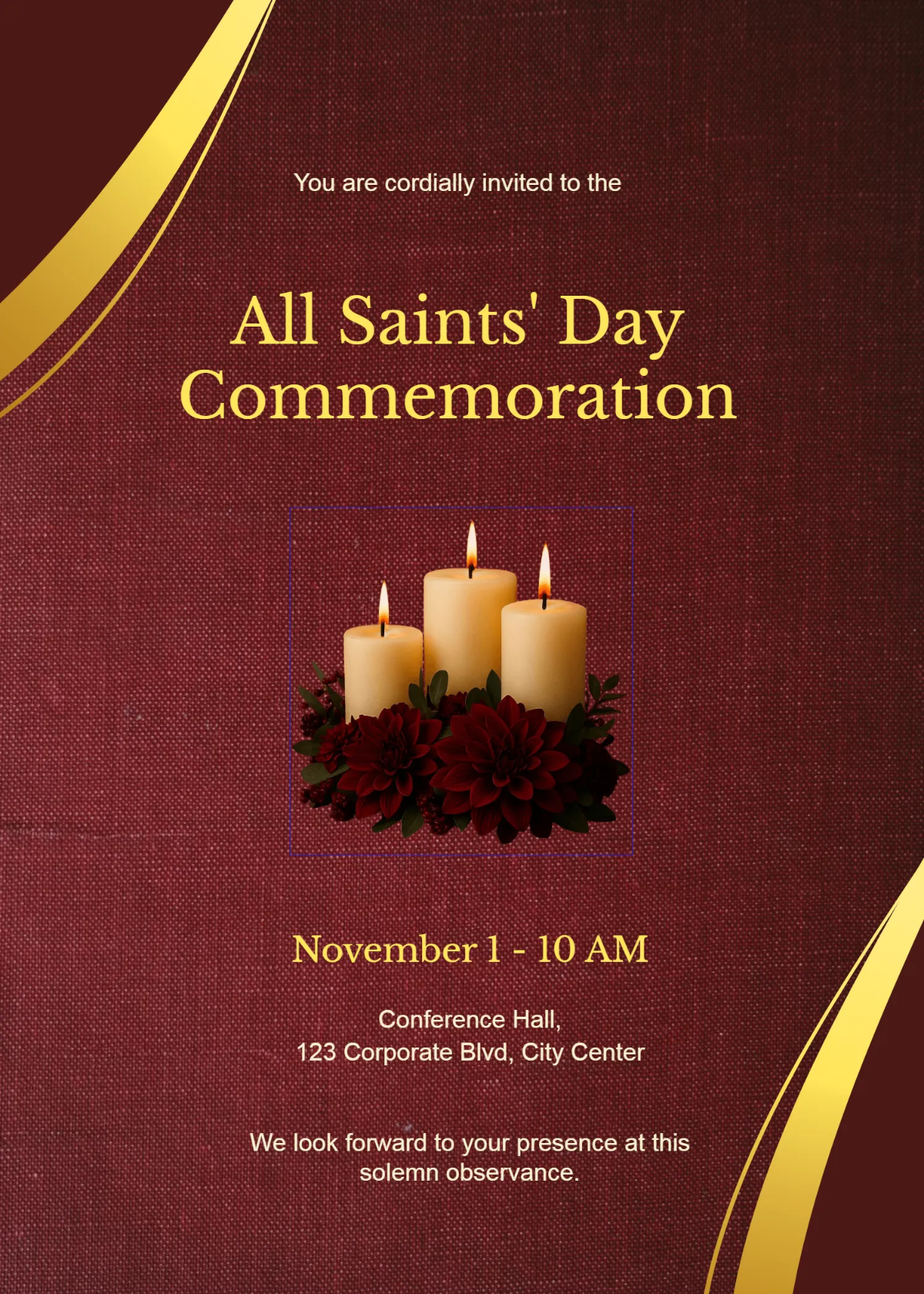 Free Professional All Saints' Day Invitation Letter Template to Edit Online