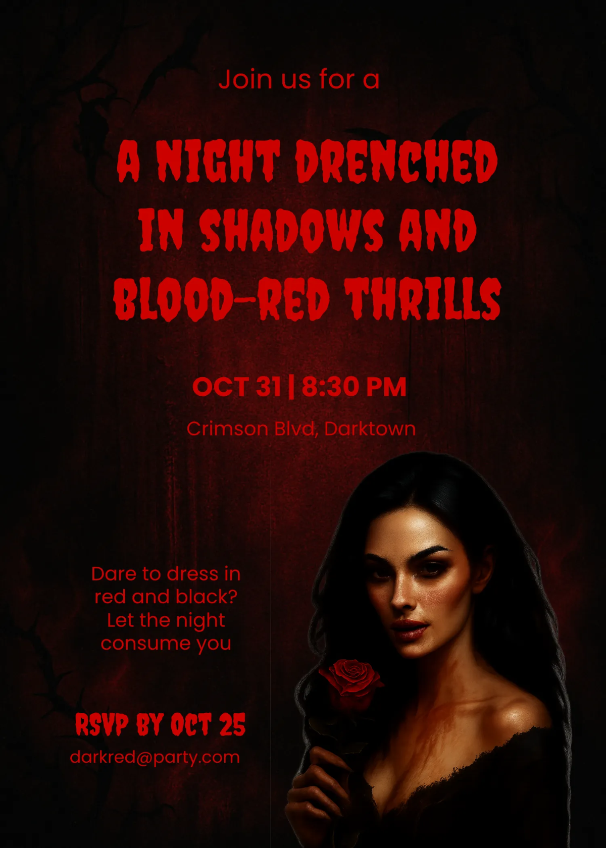 Free Dark and Red Halloween Invitation Template to Edit Online