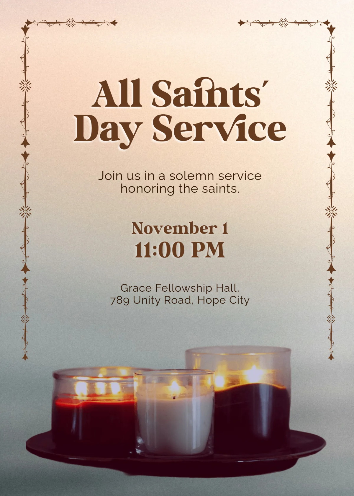 Free All Saints' Day Service Invitation Template to Edit Online