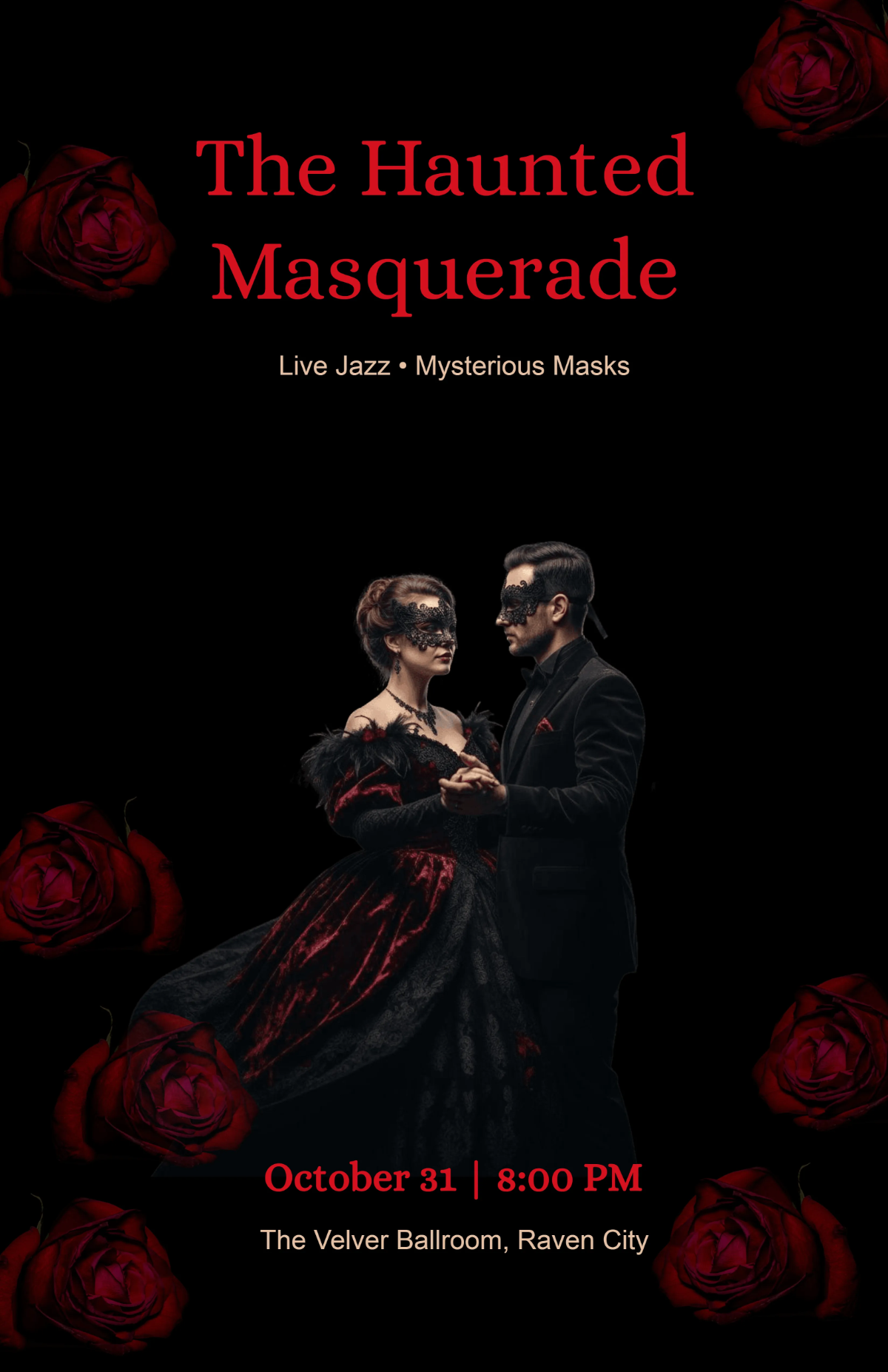 Free Black Halloween Ball Poster Template to Edit Online