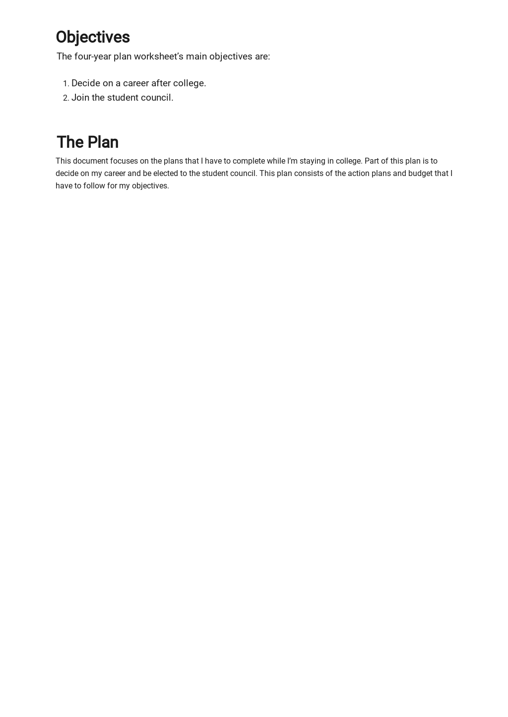 4 Year Plan Worksheet Template in Google Docs, Word, PDF | Template.net