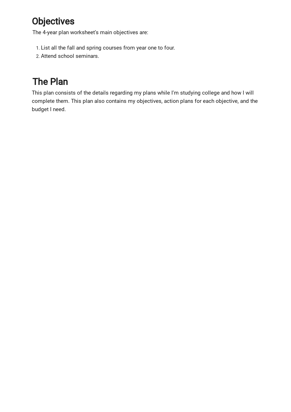 4 year business plan template