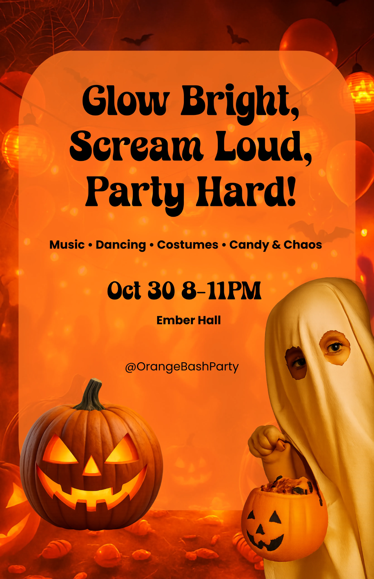 Free Orange Halloween Bash Poster Template to Edit Online
