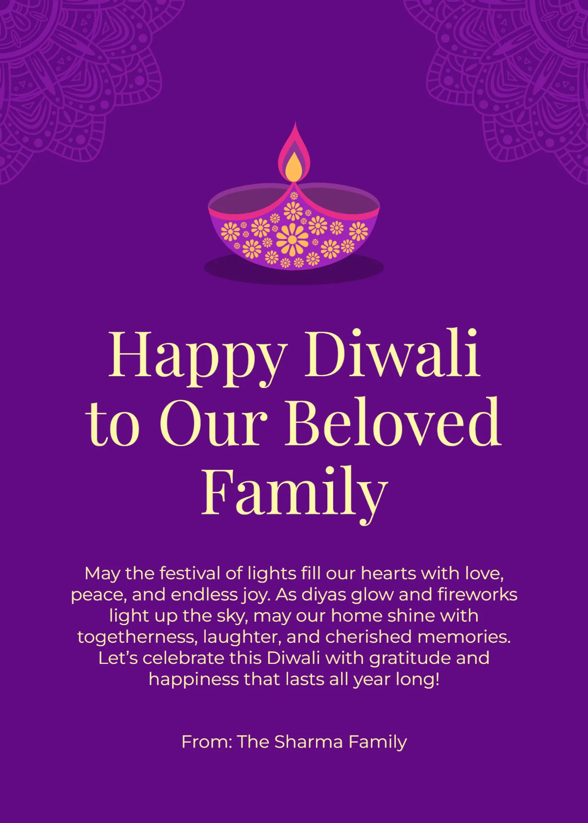 Free Family Happy Diwali Wishes Template to Edit Online