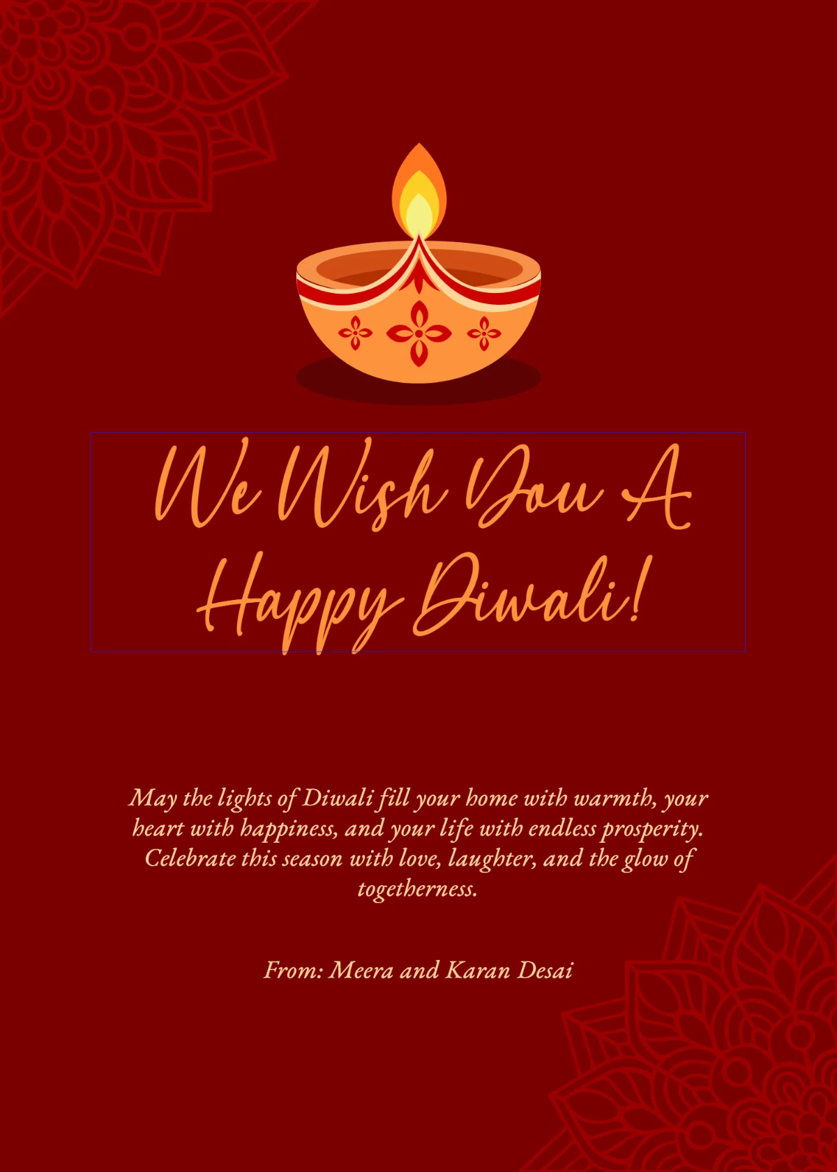 Free Happy Diwali Wishes Card Template to Edit Online