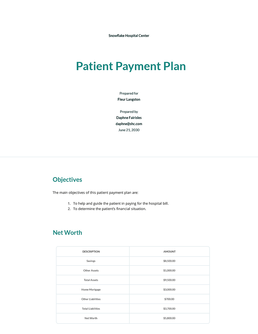 Patient Payment Plan Template