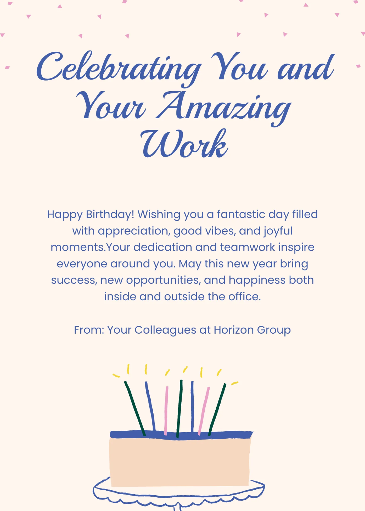 Free Office Happy Birthday Wishes Template to Edit Online