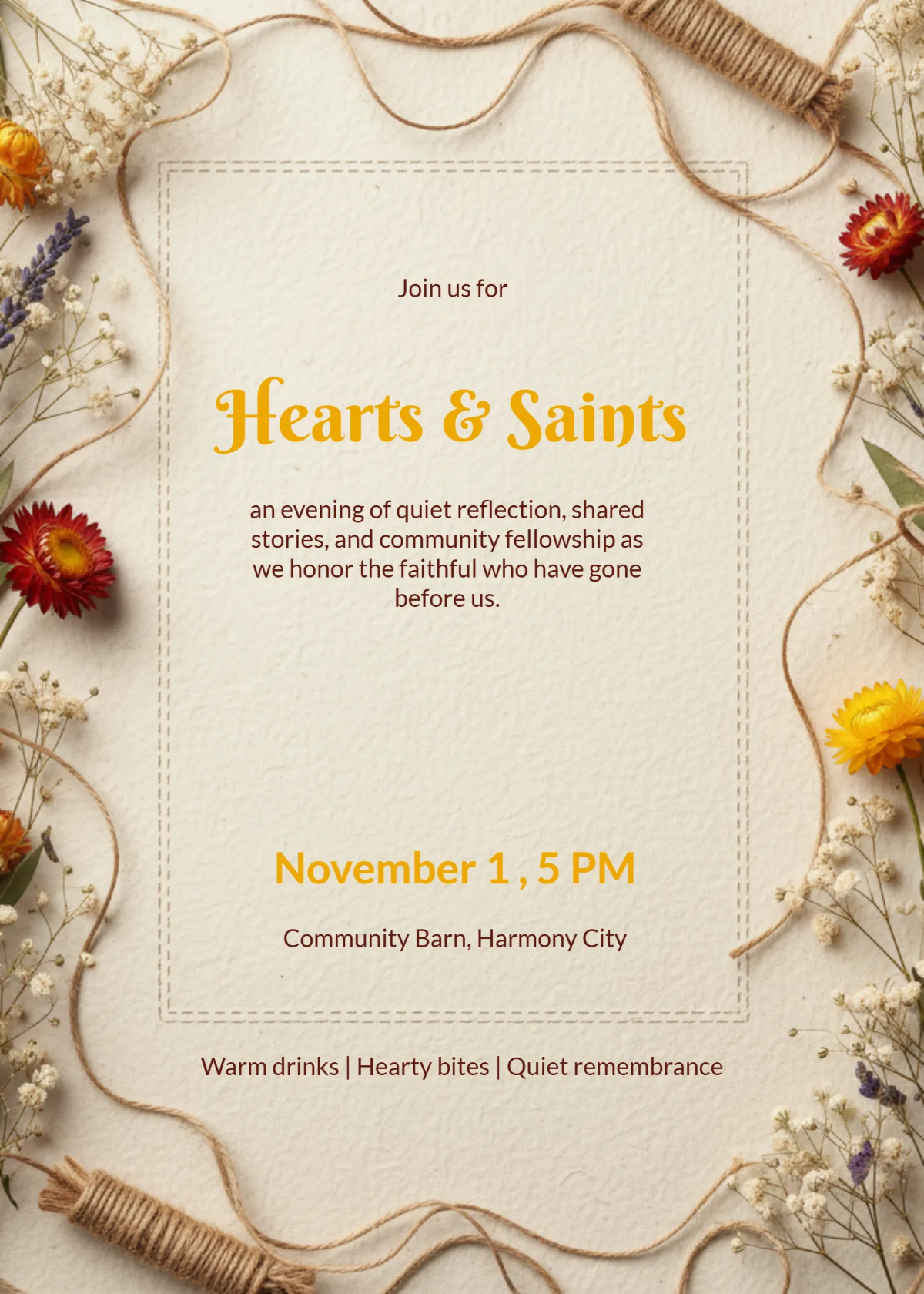Free Rustic All Saints' Day Invitation Template to Edit Online