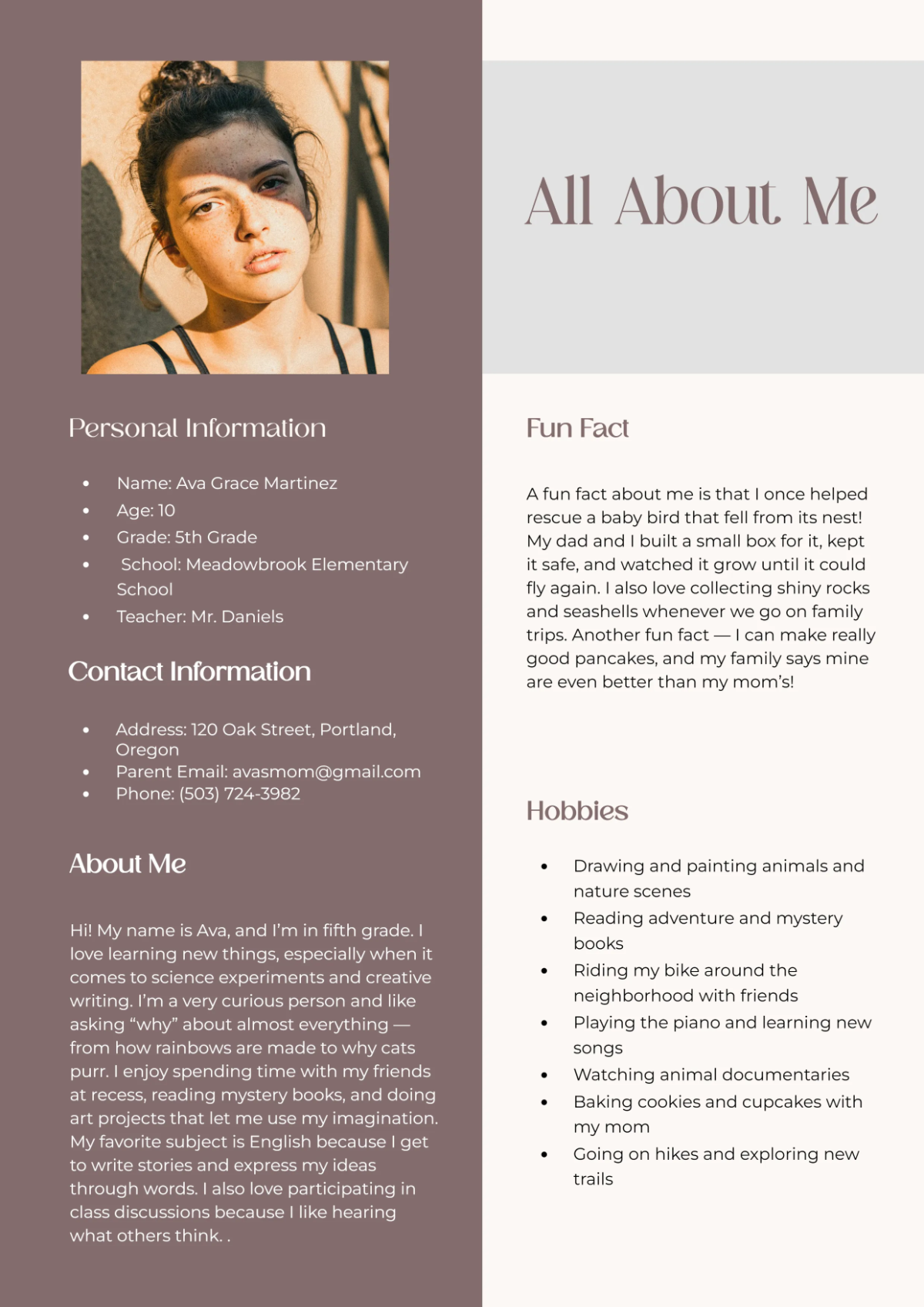 Free Worksheet About Me Template to Edit Online
