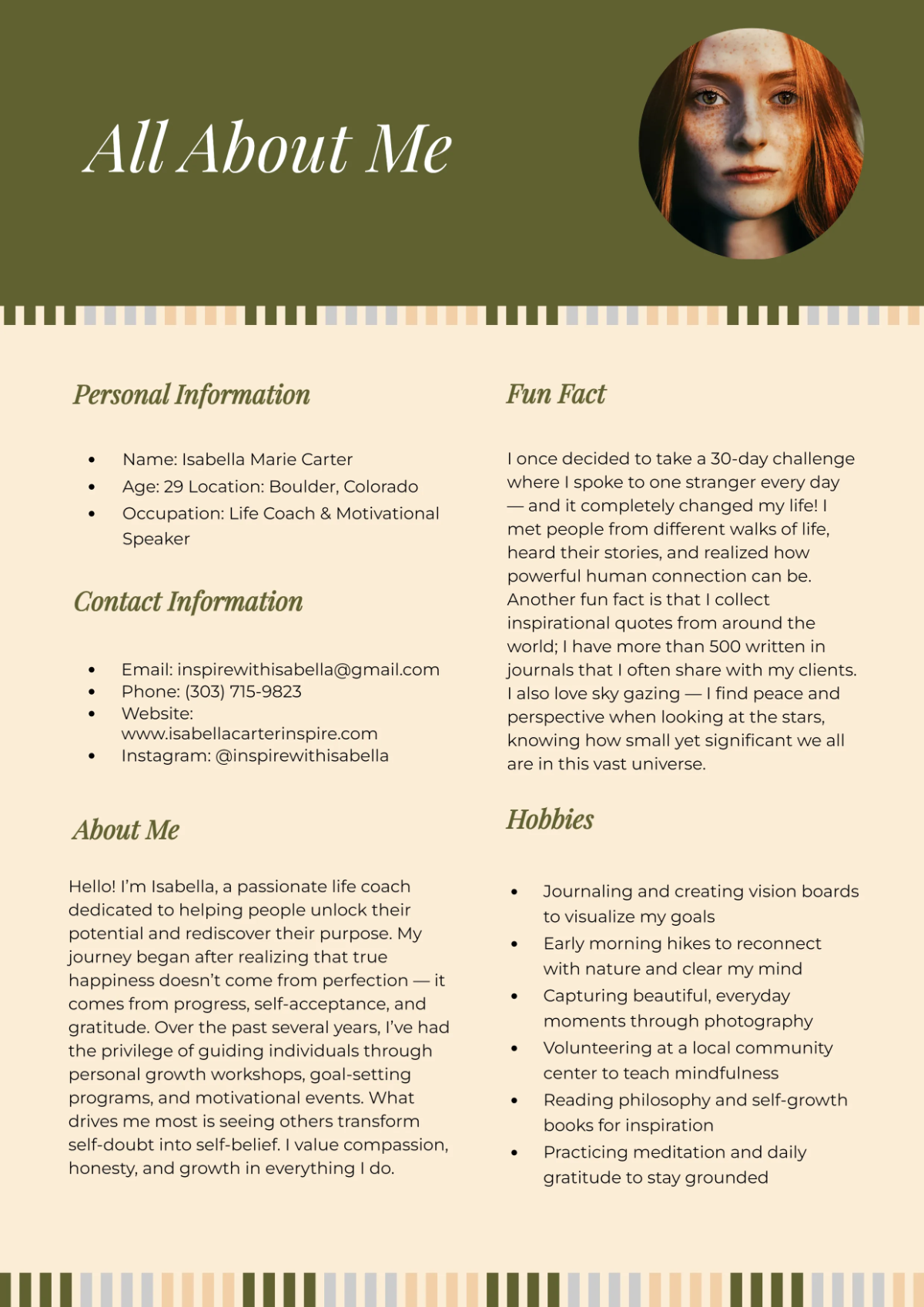 Free Adult About Me Template to Edit Online