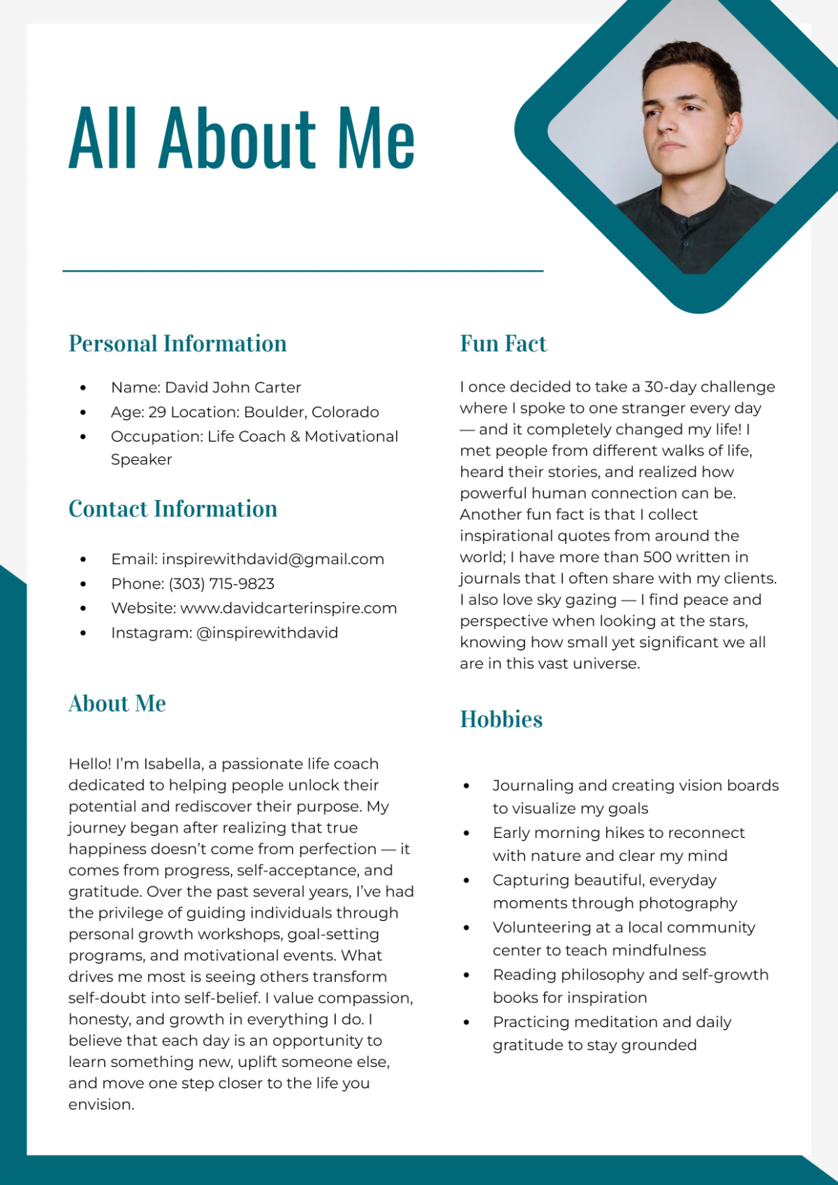 Free About Me for Students Template to Edit Online
