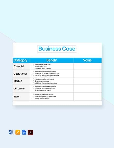 business case template excel free download