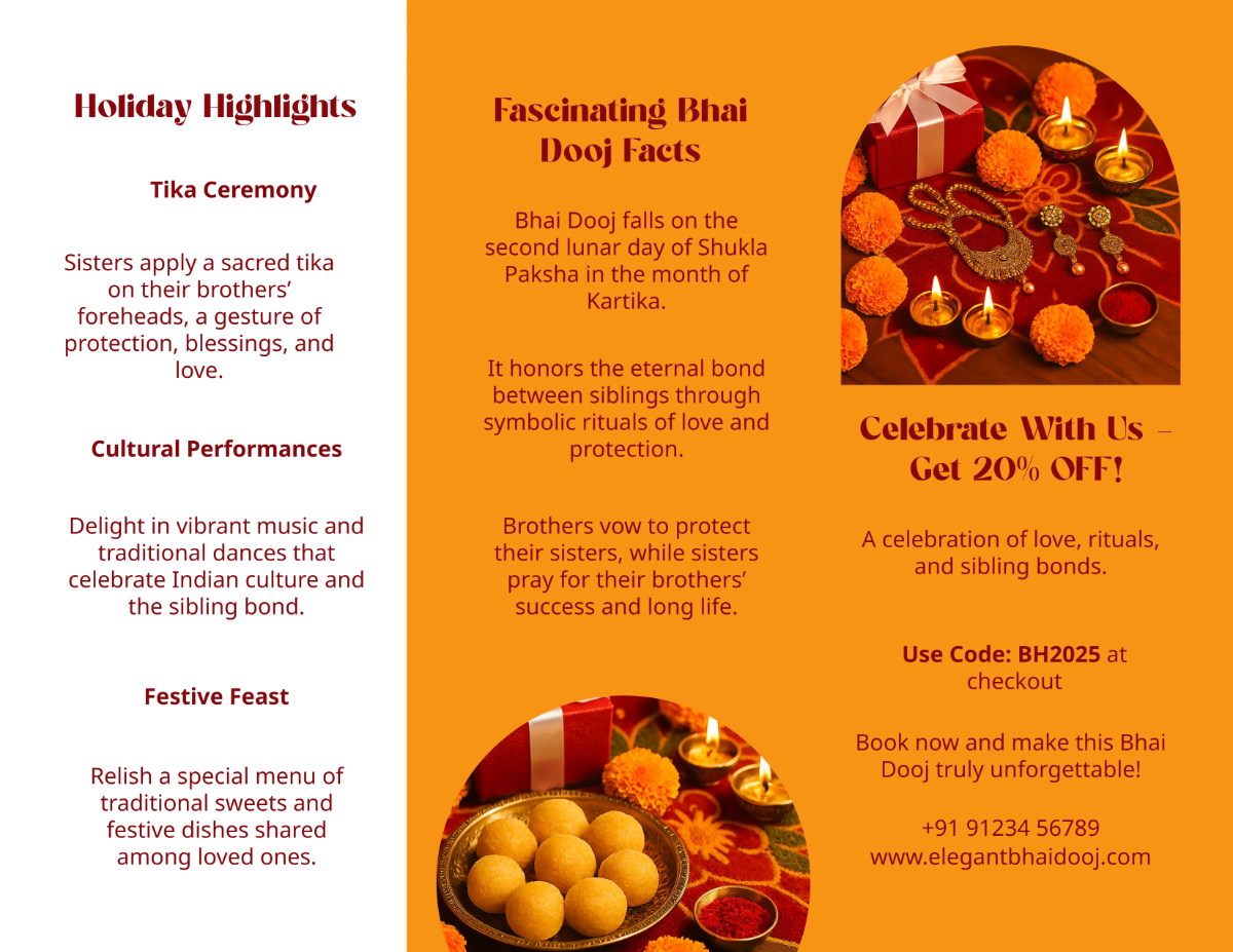 Free Elegant Togetherness Bhai Dooj Brochure Template to Edit Online