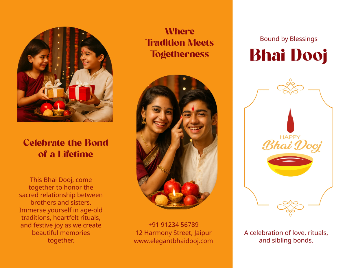 Free Elegant Togetherness Bhai Dooj Brochure Template to Edit Online