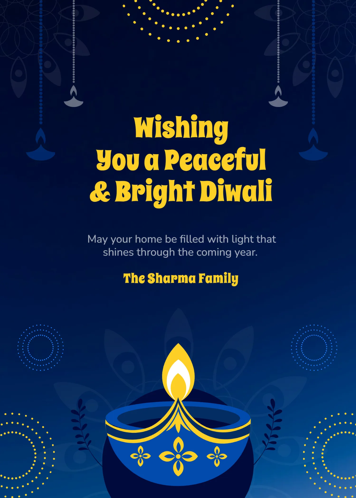 Free Blue Aesthetic Diwali Message Template to Edit Online