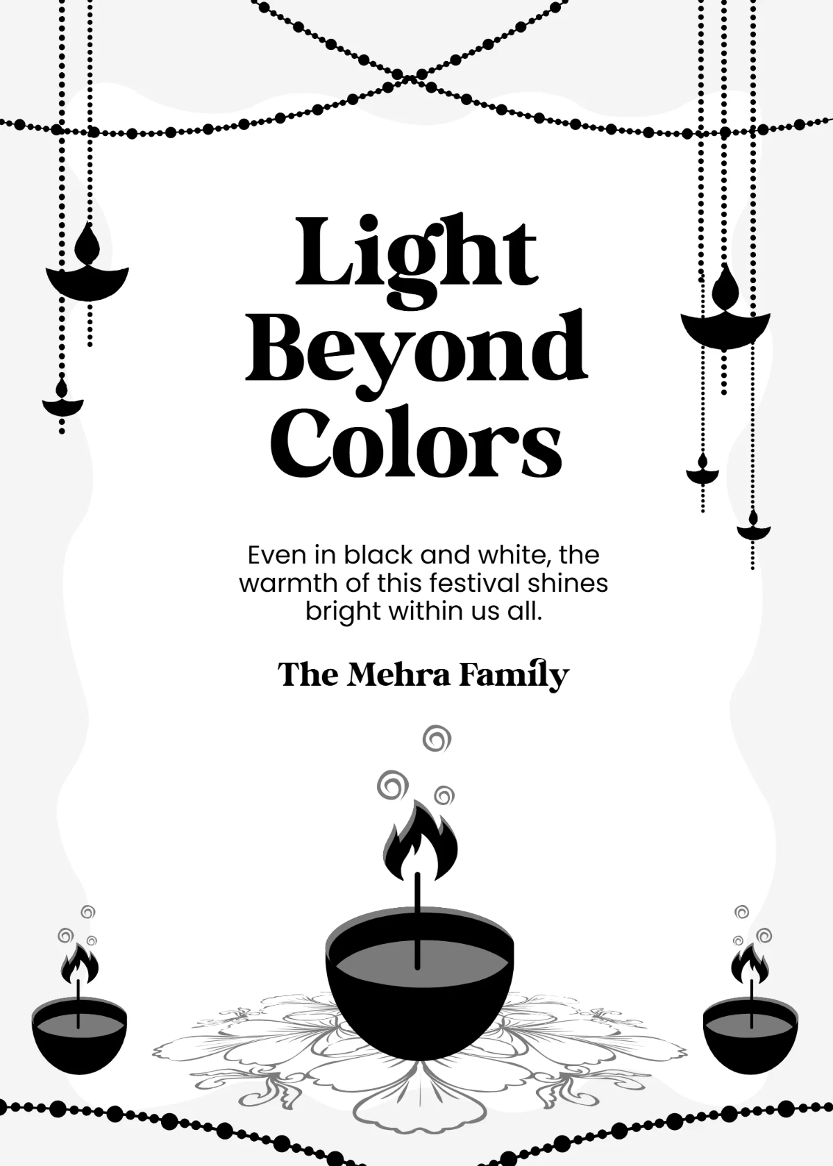Free Black and White Diwali Wishes Template to Edit Online