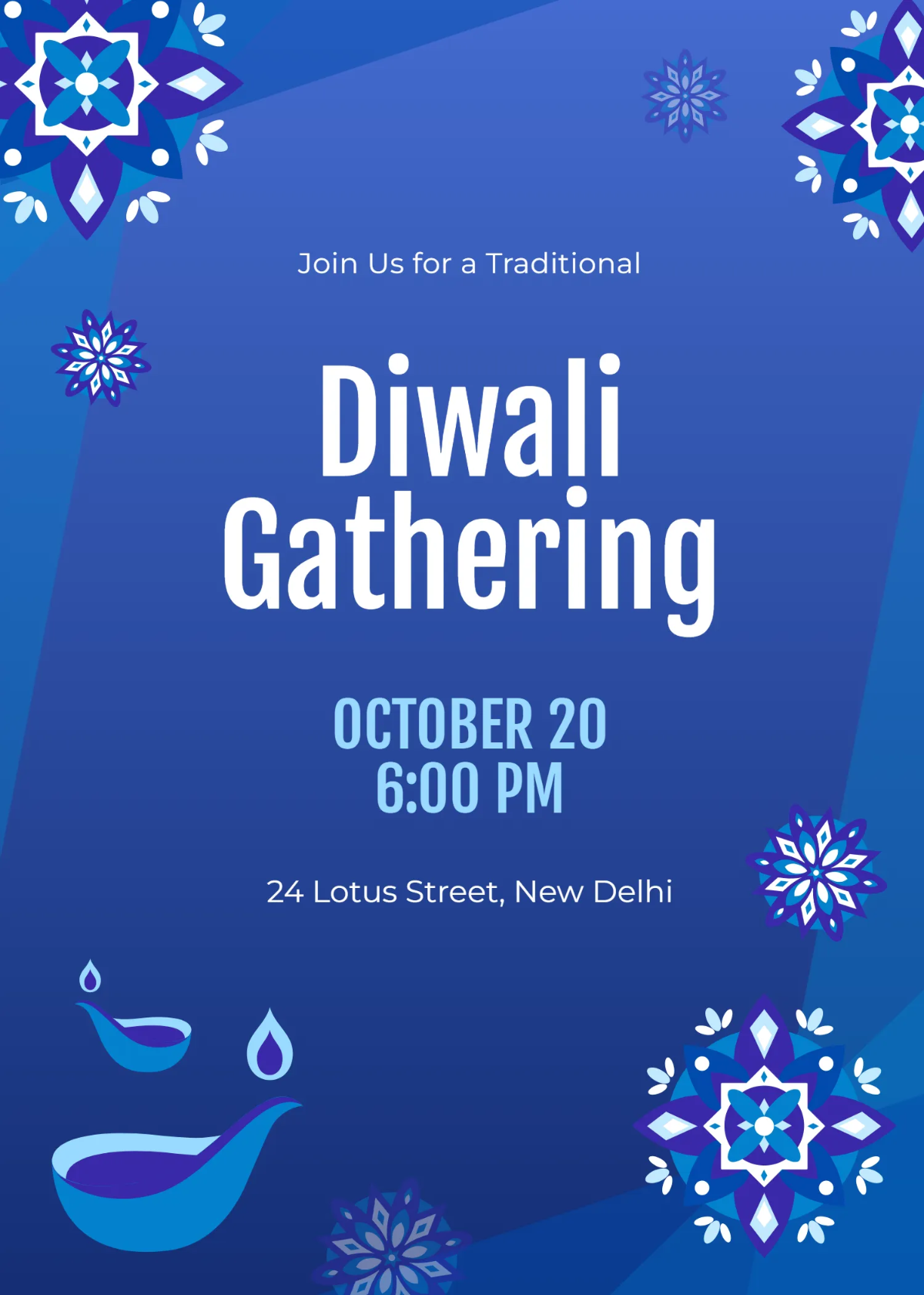 Free Traditional Diwali Party Invitation Template to Edit Online