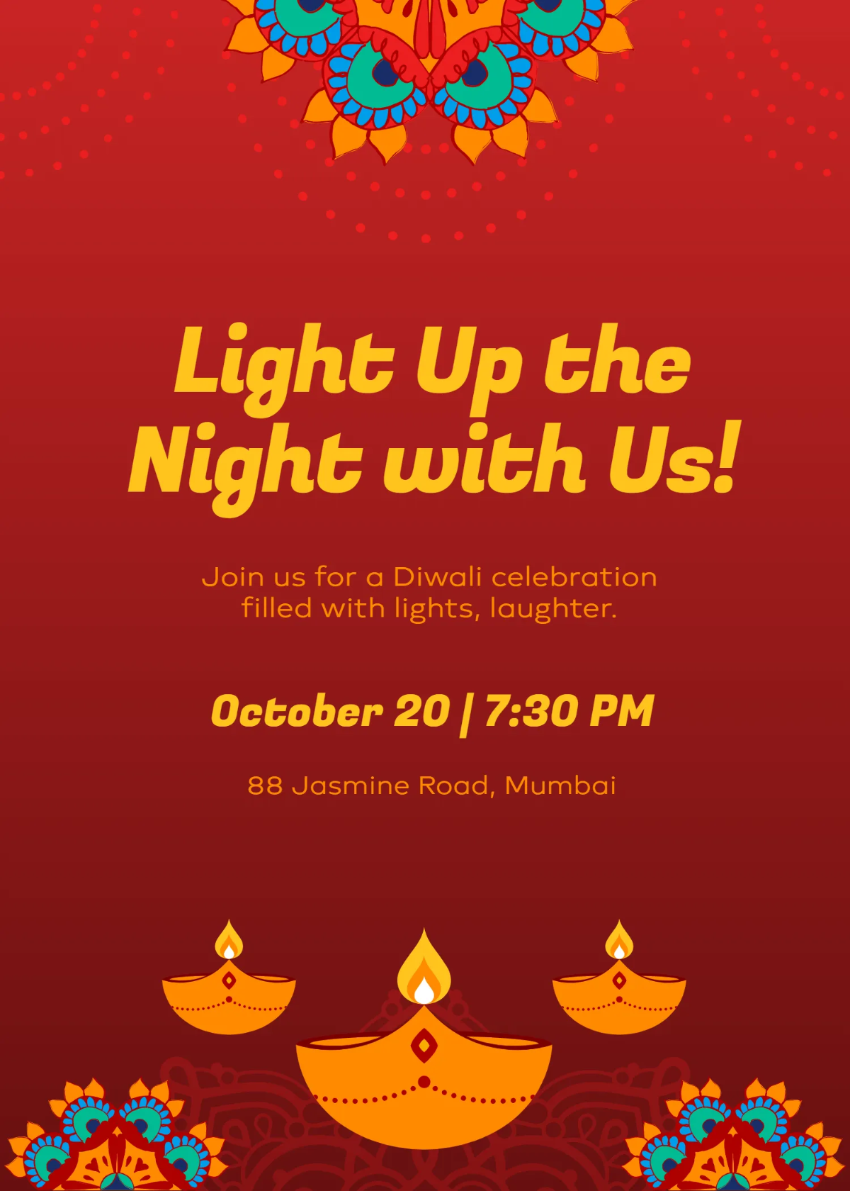 Free Diwali Celebration Invitation Banner Template to Edit Online