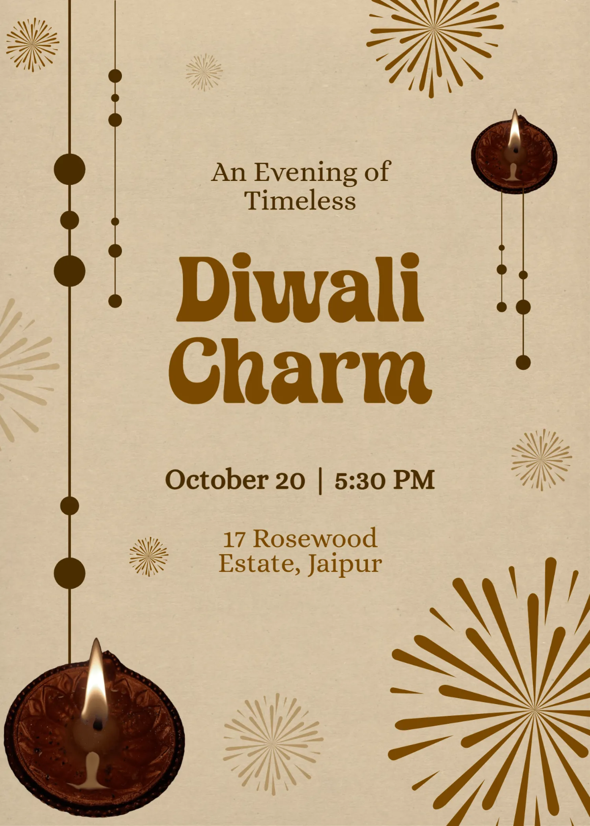 Free Vintage Diwali Invitation Template to Edit Online