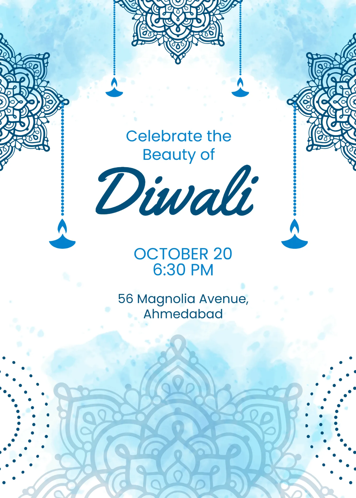 Free Watercolor Diwali Invitation Template to Edit Online
