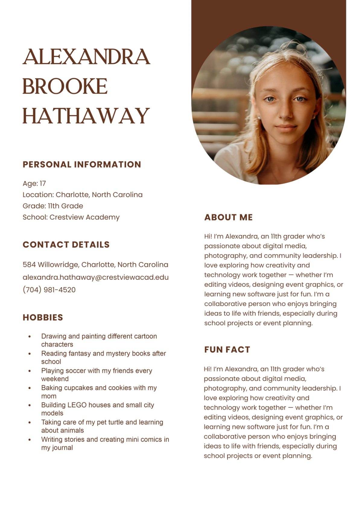 Free Basic About Me Template to Edit Online