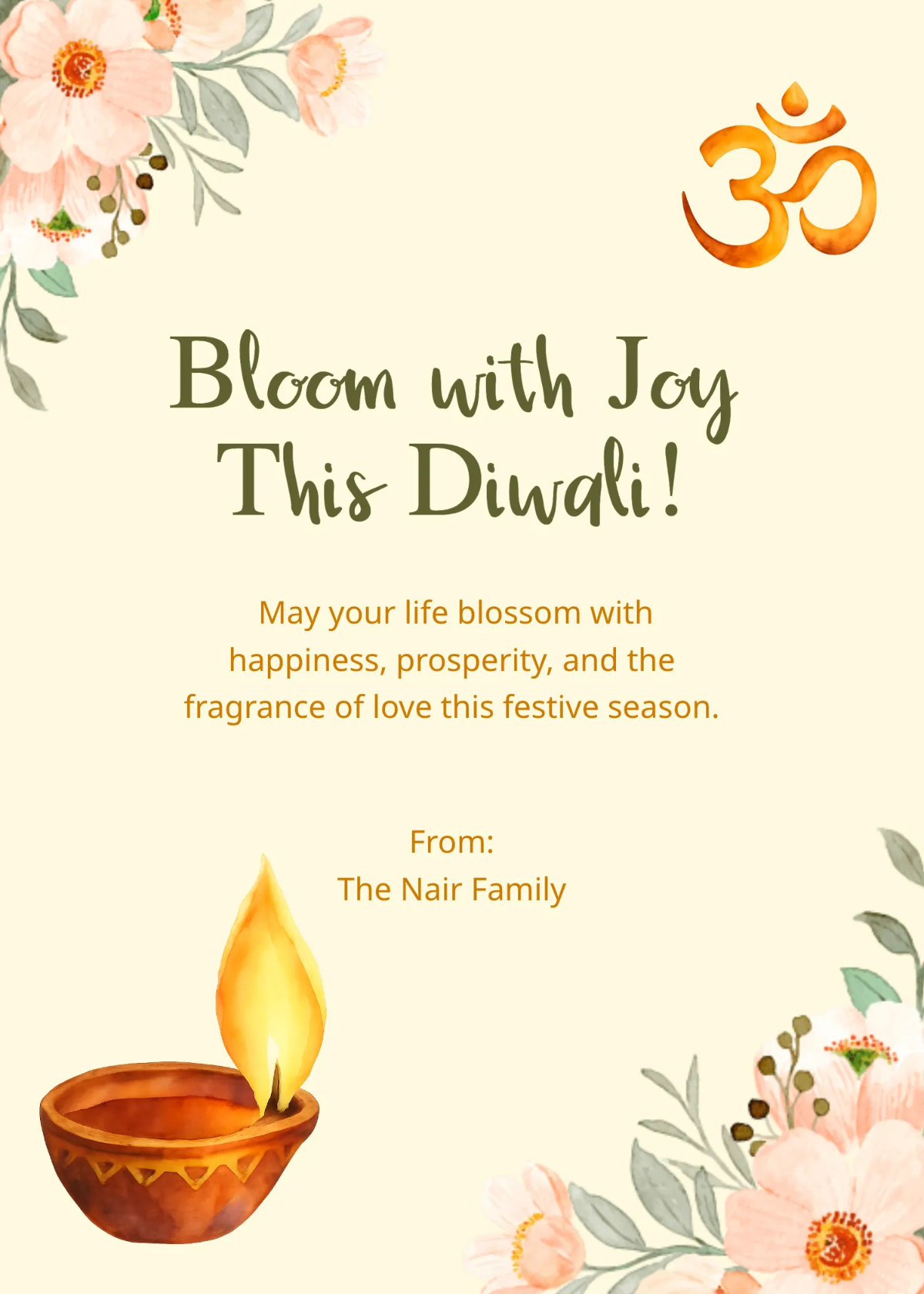 Free Floral Diwali Message Decoration Template to Edit Online