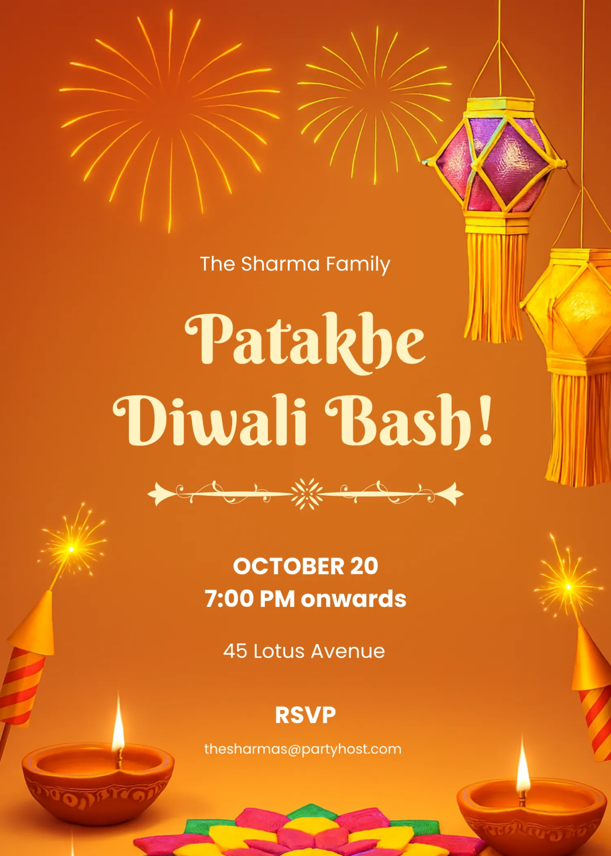 Free Patakhe Diwali Party Invitation Template to Edit Online