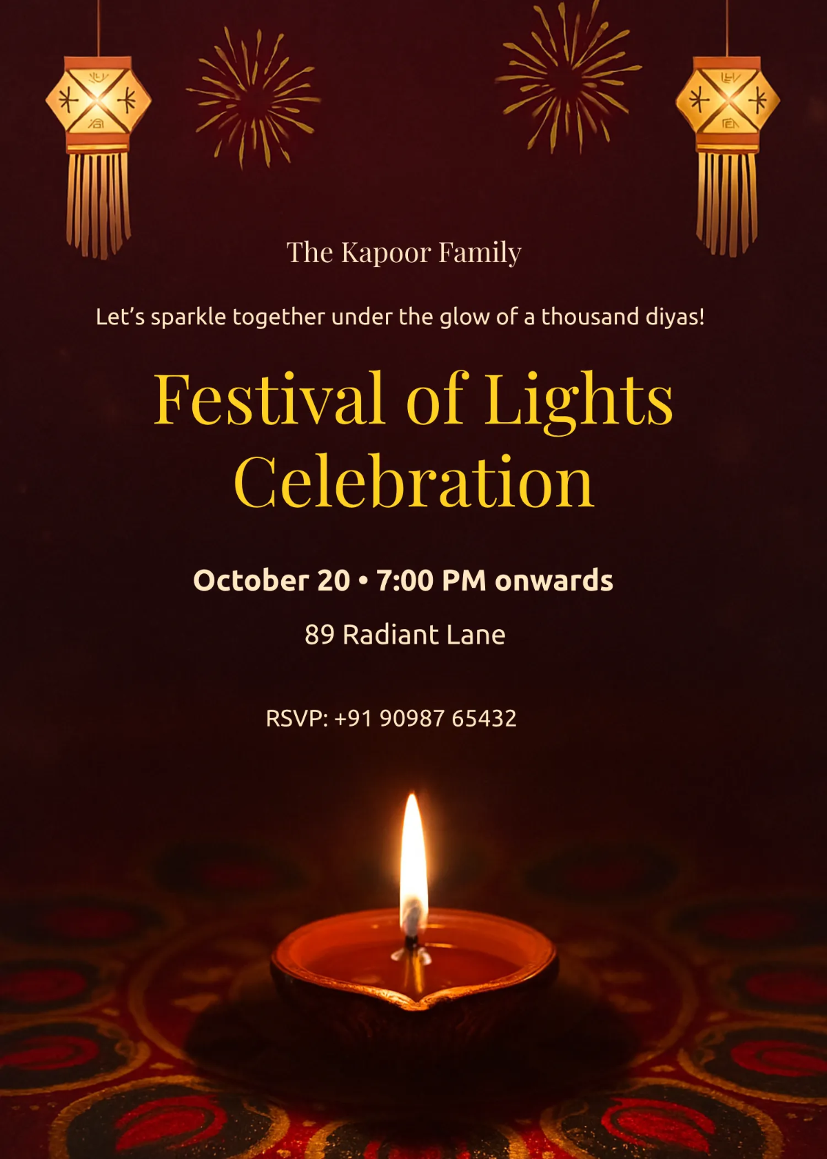 Free Diwali Lights Theme Invitation Template to Edit Online