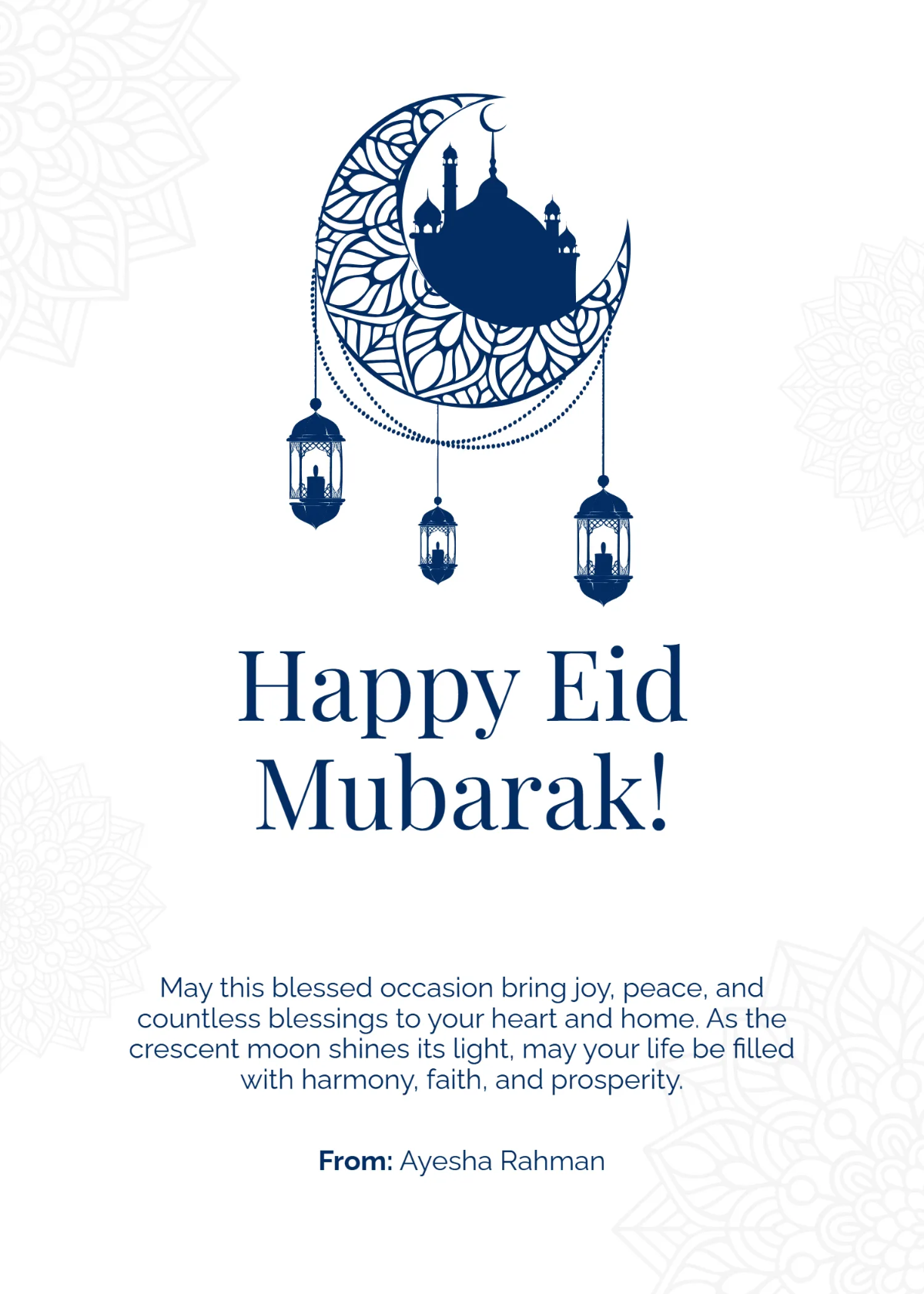 Free Happy Eid Mubarak Wishes Template to Edit Online