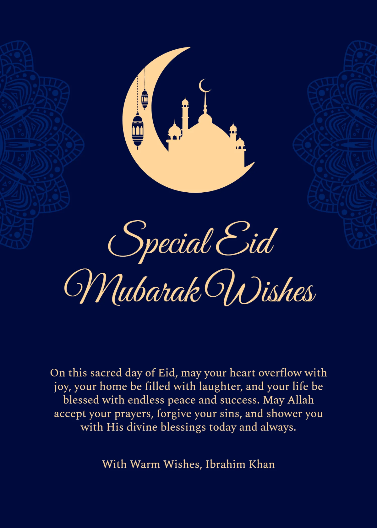 Free Special Eid Mubarak Wishes Template to Edit Online