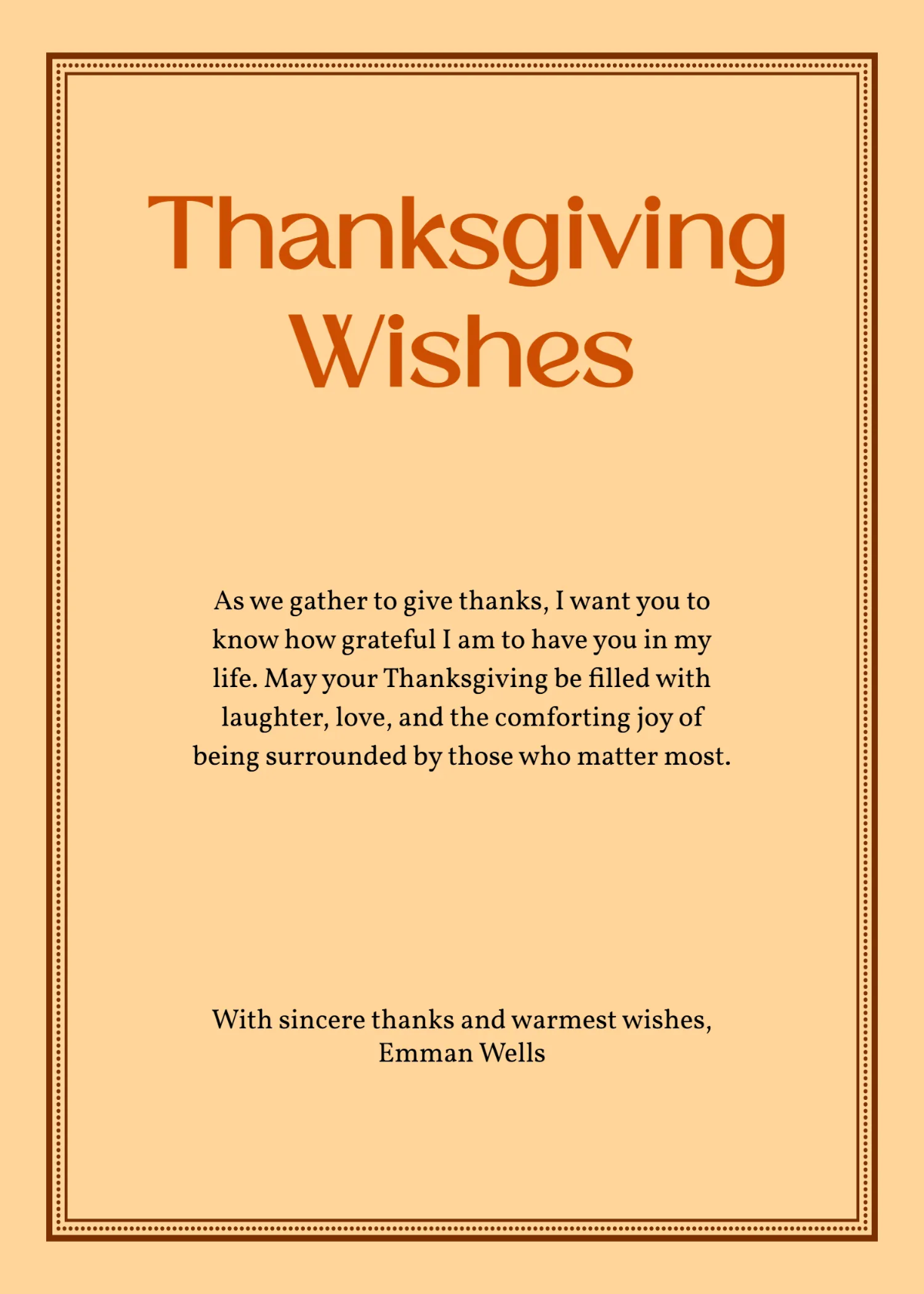 Free Thanksgiving Wishes Card Template to Edit Online