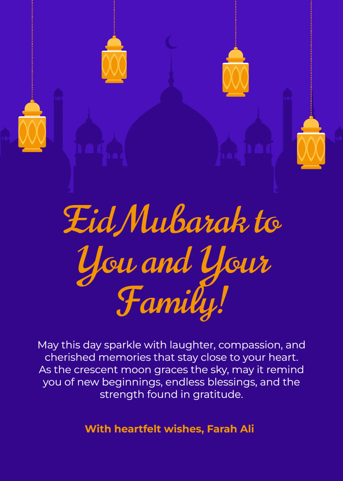 Free Unique Eid Mubarak Wishes Template to Edit Online