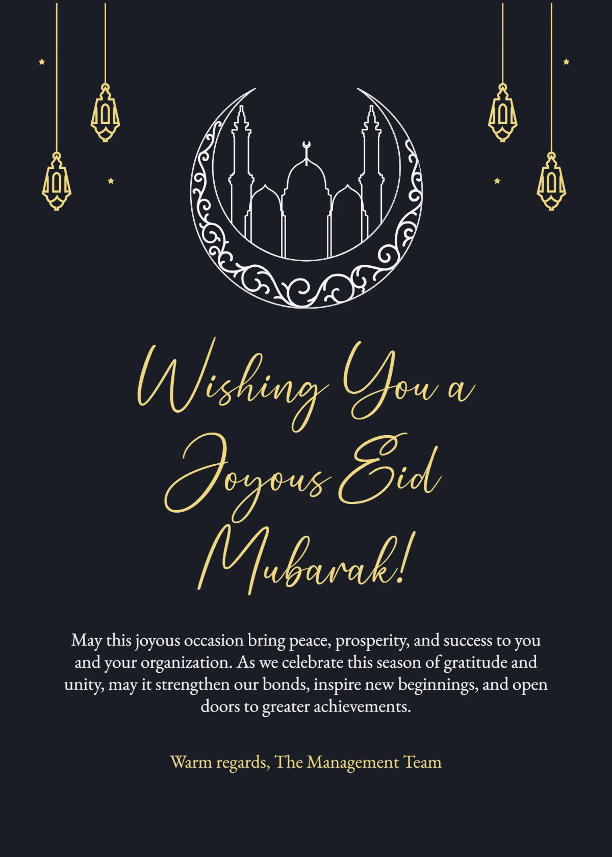Free Professional Eid Mubarak Wishes Template to Edit Online