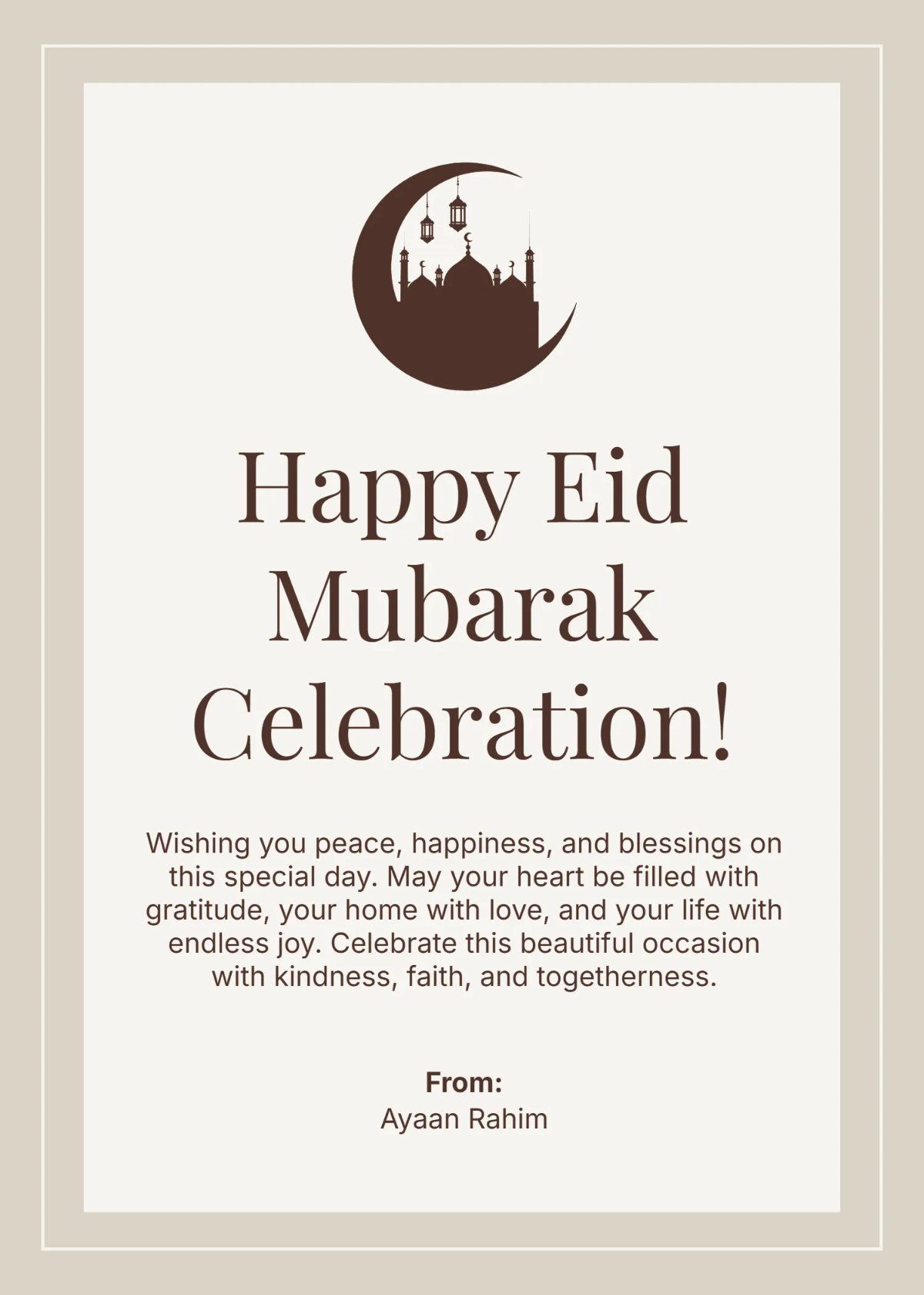 Free Simple Eid Mubarak Wishes Template to Edit Online