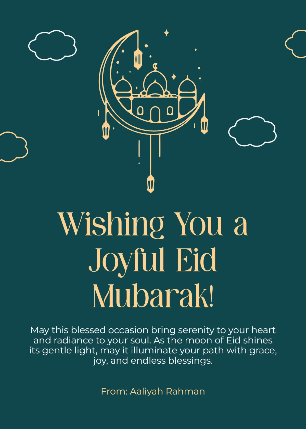 Free Elegant Eid Mubarak Wishes Template to Edit Online