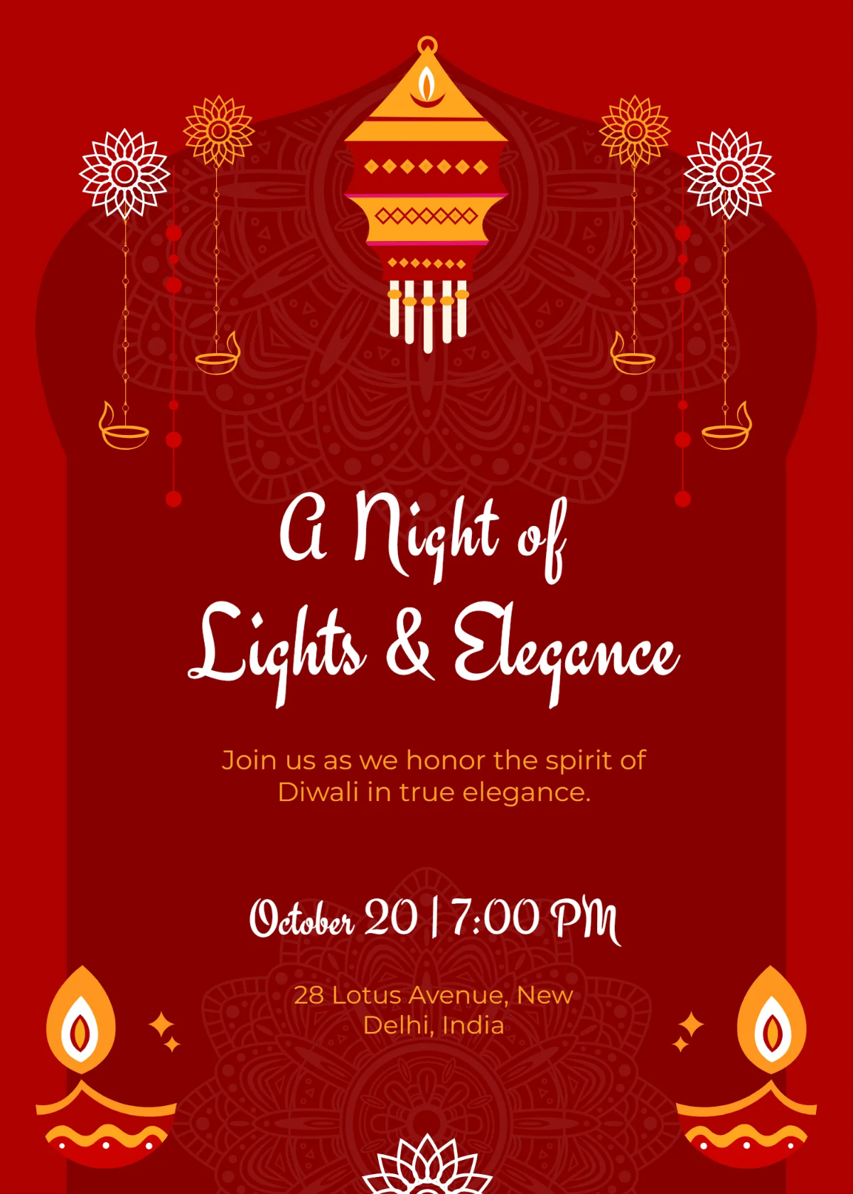 Free Elegant Diwali Invitation Template to Edit Online