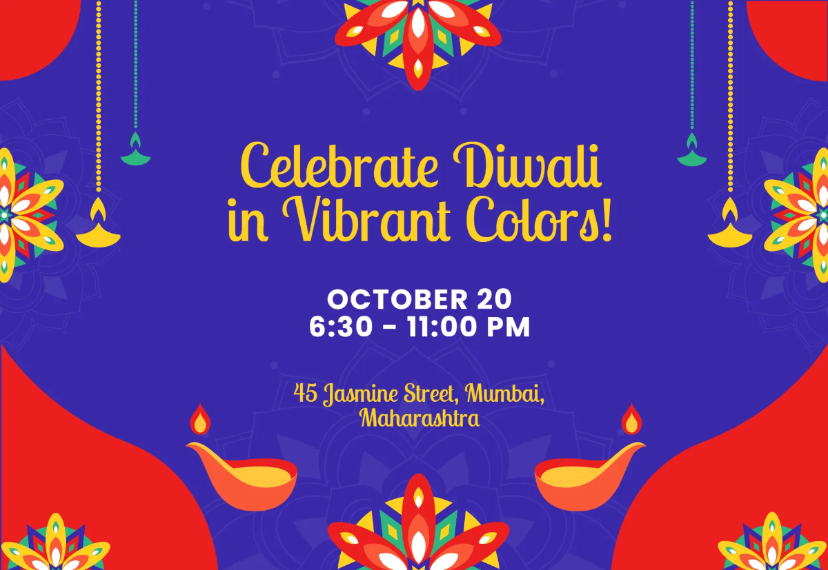 Free Colorful Diwali Card Invitation Template to Edit Online