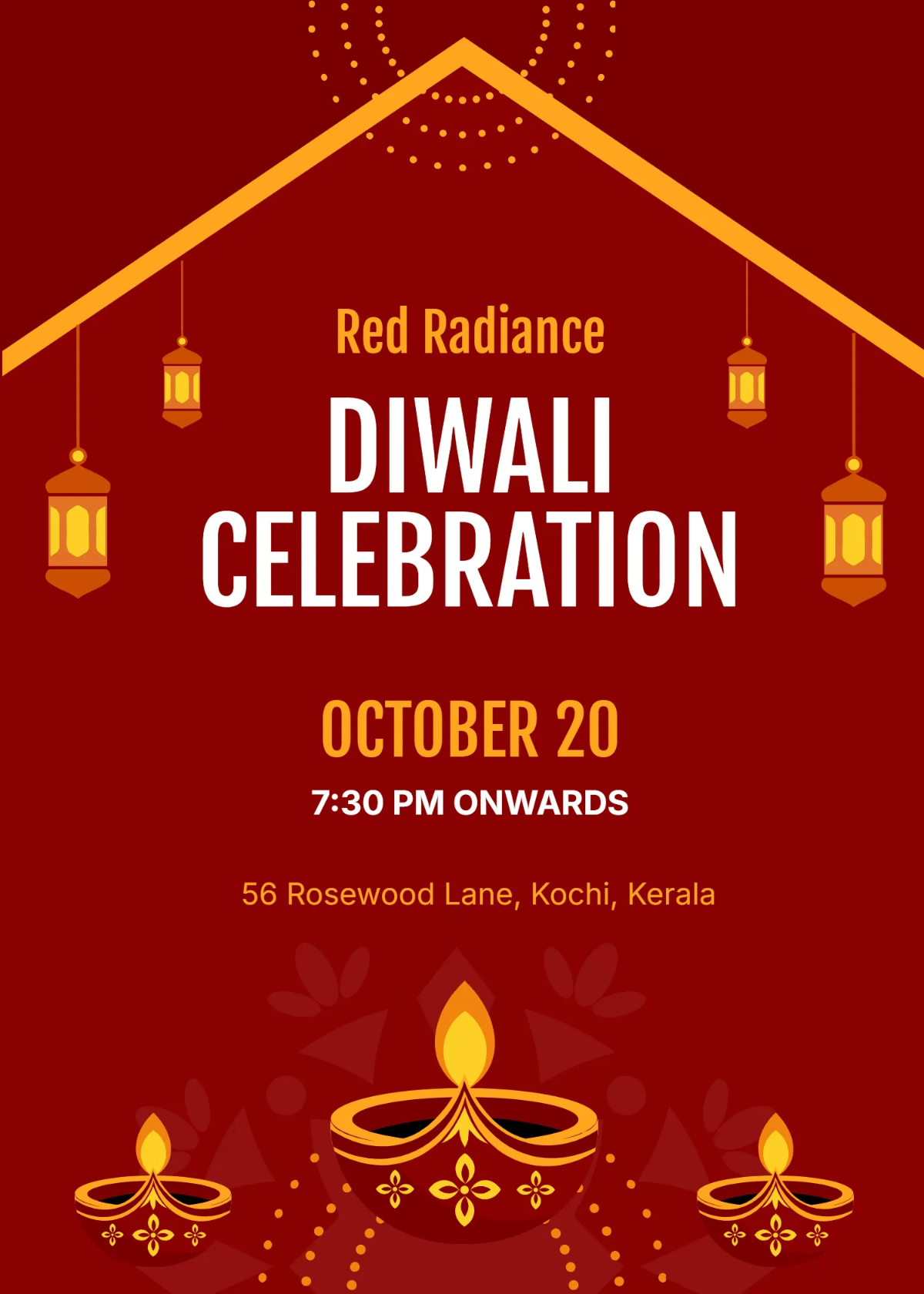 Free Red Diwali Invitation Template to Edit Online