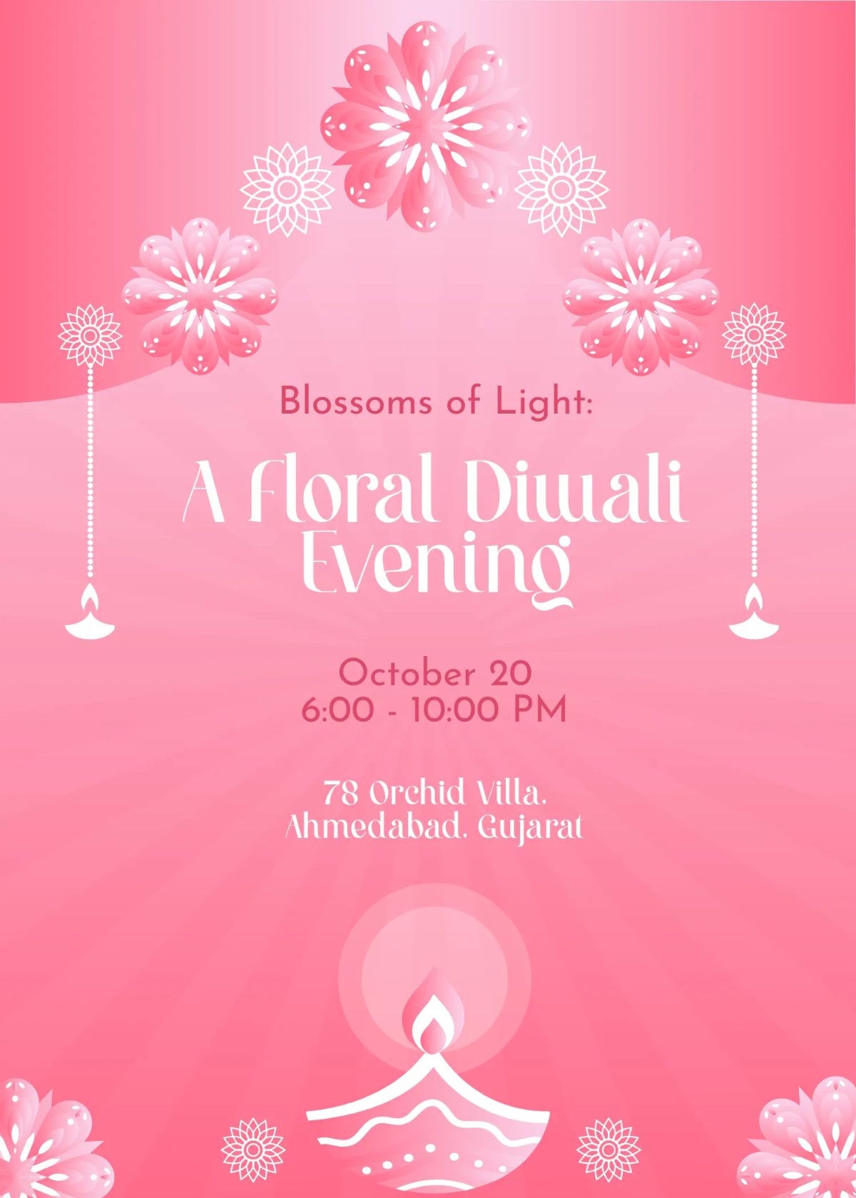 Free Floral Diwali Invitation Template to Edit Online